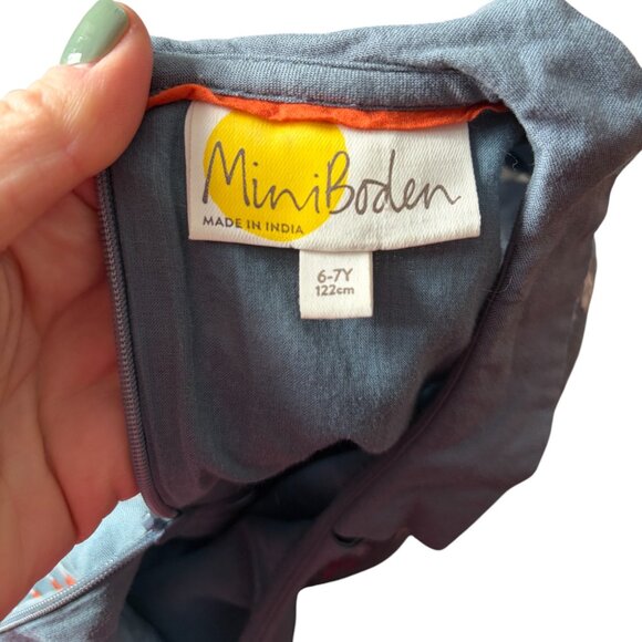 Mini Boden Woodland Print Dress Blue Bishop Sleeve Dress with Collar 6-7 Years - Picture 6 of 6